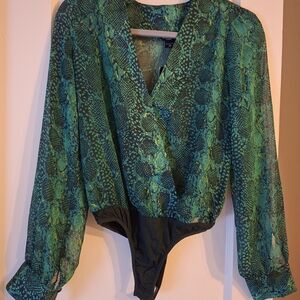 Marciano Teal and Green Snake-Print Blouse